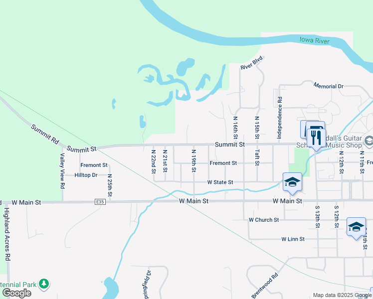map of restaurants, bars, coffee shops, grocery stores, and more near 1900 Summit Street in Marshalltown