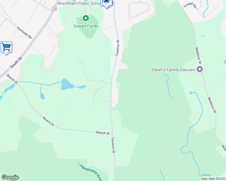 map of restaurants, bars, coffee shops, grocery stores, and more near 401 Taunton Street in Wrentham