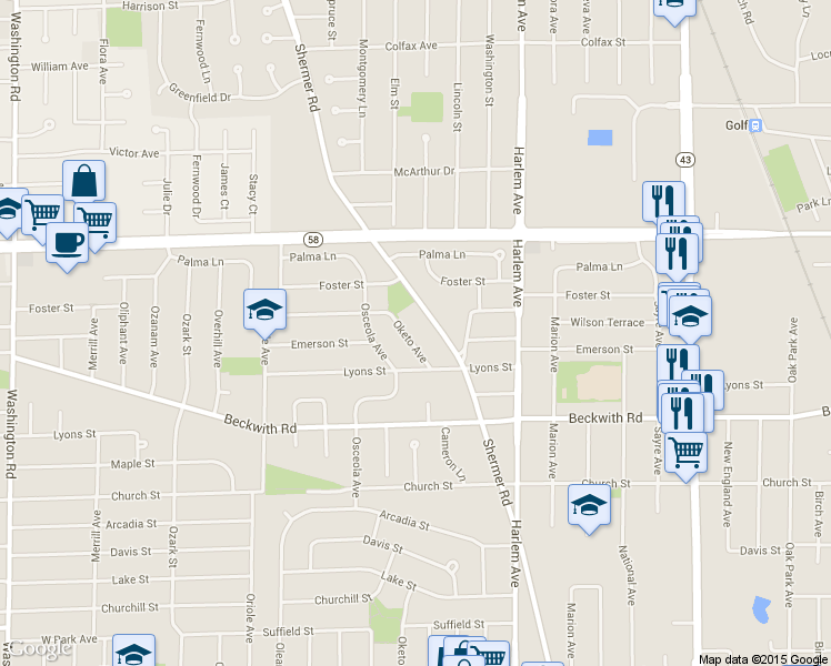 map of restaurants, bars, coffee shops, grocery stores, and more near 9405 Oketo Avenue in Morton Grove