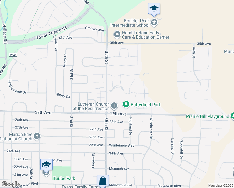 map of restaurants, bars, coffee shops, grocery stores, and more near 3505 English Glen Avenue in Marion