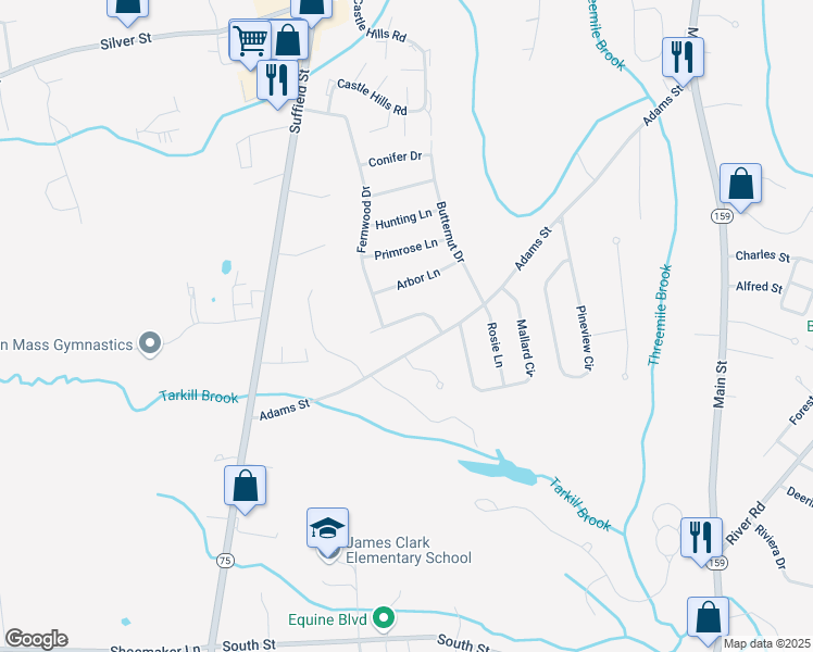 map of restaurants, bars, coffee shops, grocery stores, and more near 35 Faymore Drive in Agawam