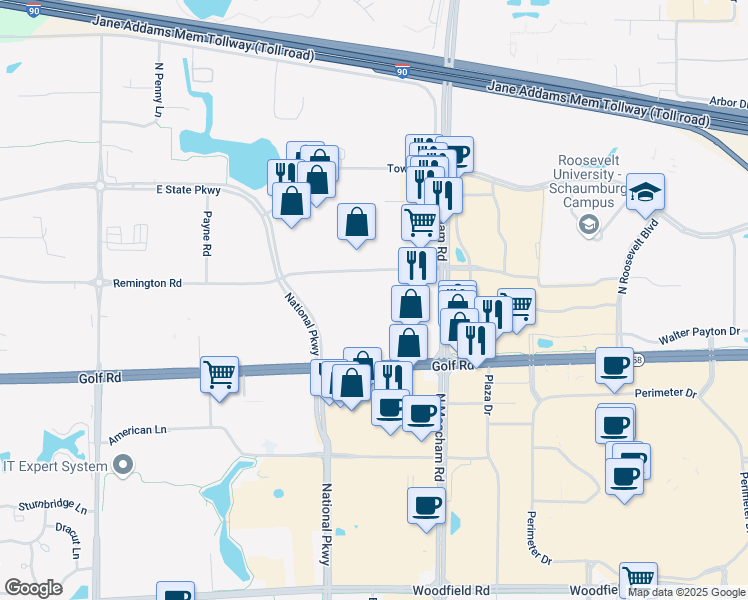 map of restaurants, bars, coffee shops, grocery stores, and more near 1325 Remington Road in Schaumburg