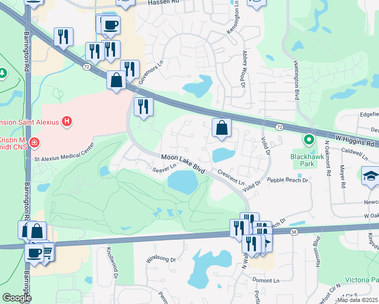 map of restaurants, bars, coffee shops, grocery stores, and more near 1485 Cornell Court in Hoffman Estates