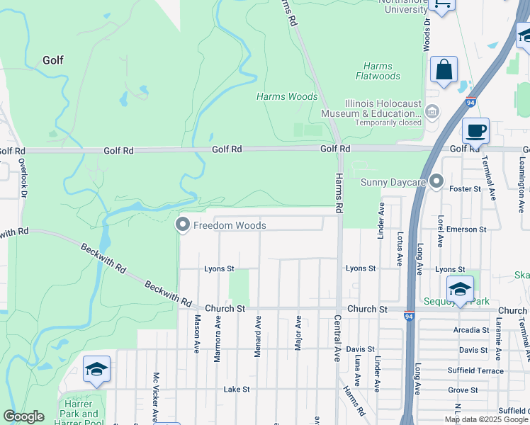 map of restaurants, bars, coffee shops, grocery stores, and more near 5748 Capri Lane in Morton Grove