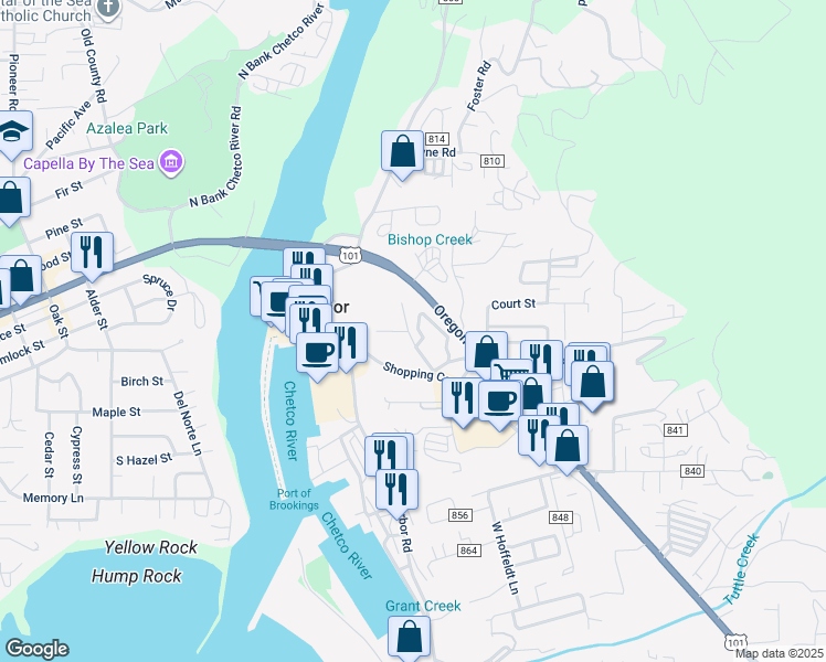 map of restaurants, bars, coffee shops, grocery stores, and more near 16345 Grootendorst Lane in Brookings