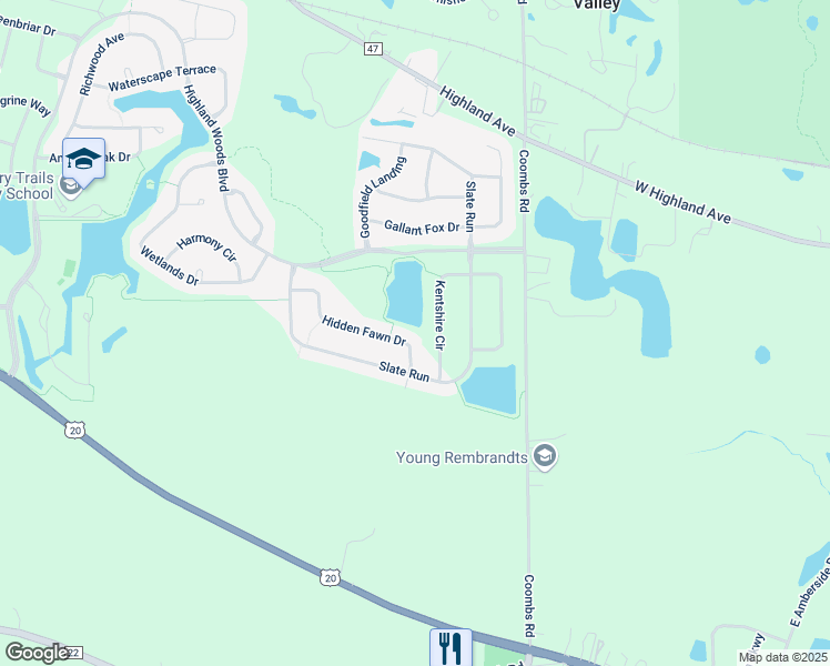 map of restaurants, bars, coffee shops, grocery stores, and more near 755 Kentshire Circle in Elgin