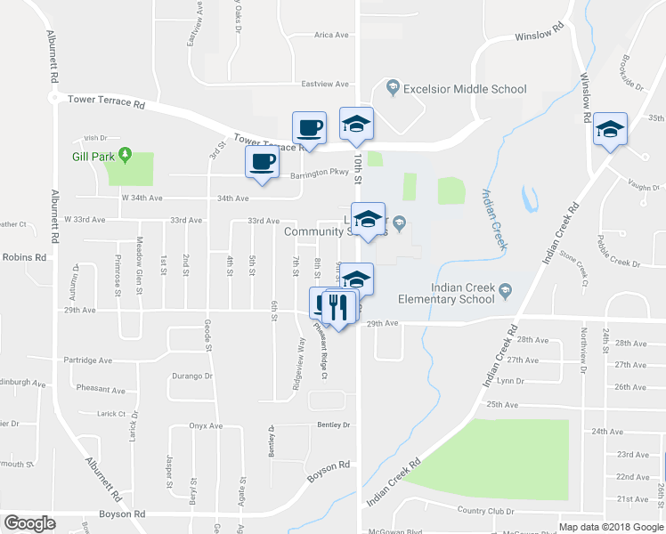map of restaurants, bars, coffee shops, grocery stores, and more near 3080 9th Street in Marion