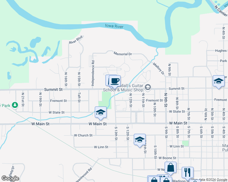 map of restaurants, bars, coffee shops, grocery stores, and more near 1300-1398 County Highway E29 in Marshalltown