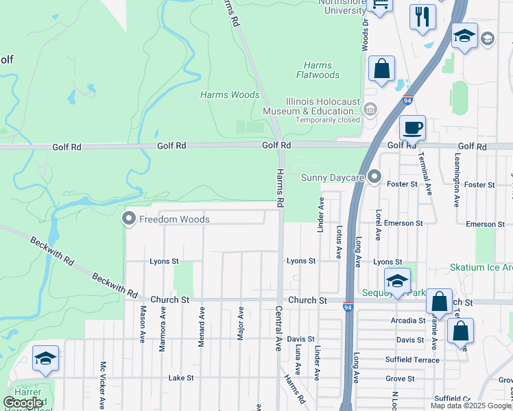 map of restaurants, bars, coffee shops, grocery stores, and more near 5634 Capri Lane in Morton Grove