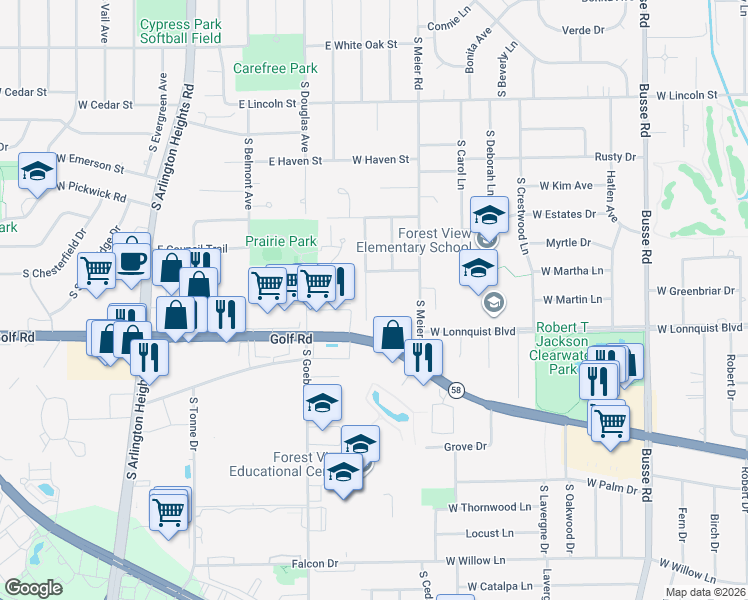 map of restaurants, bars, coffee shops, grocery stores, and more near 709 Noah Terrace in Mount Prospect