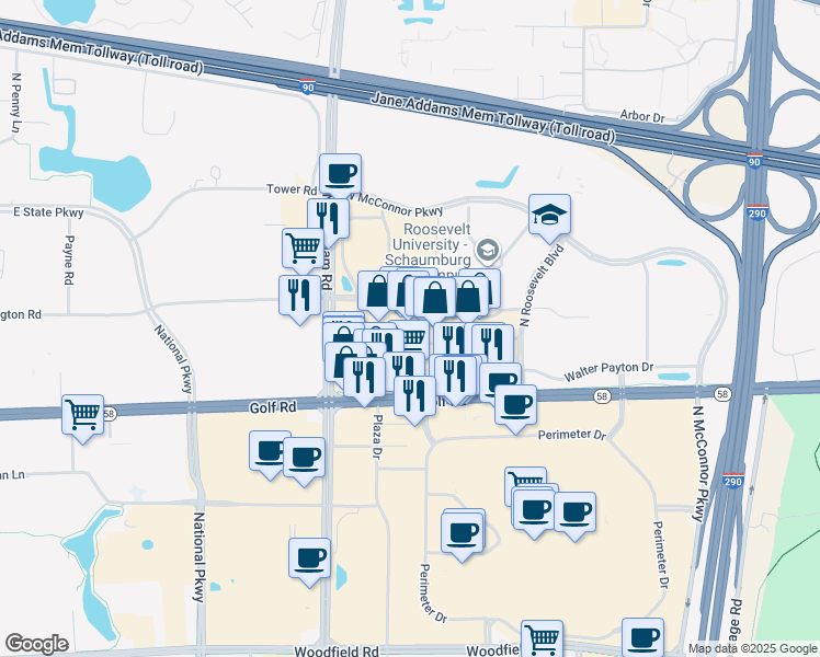 map of restaurants, bars, coffee shops, grocery stores, and more near 1470 Golf Center in Schaumburg