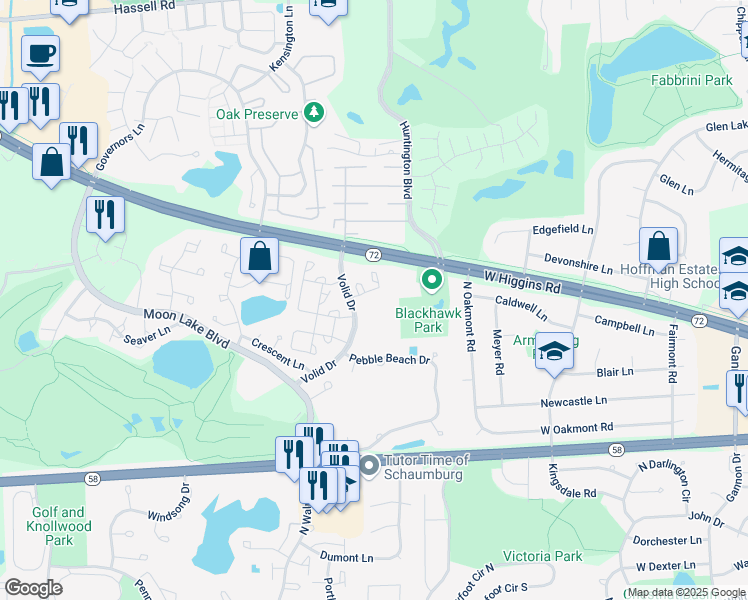 map of restaurants, bars, coffee shops, grocery stores, and more near 1455 Vista Walk in Hoffman Estates