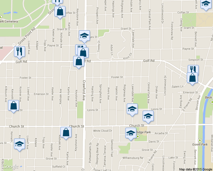 map of restaurants, bars, coffee shops, grocery stores, and more near 9432 Avers Ave in Evanston
