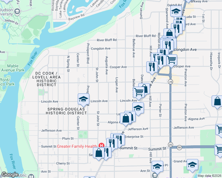map of restaurants, bars, coffee shops, grocery stores, and more near 839 Augusta Avenue in Elgin