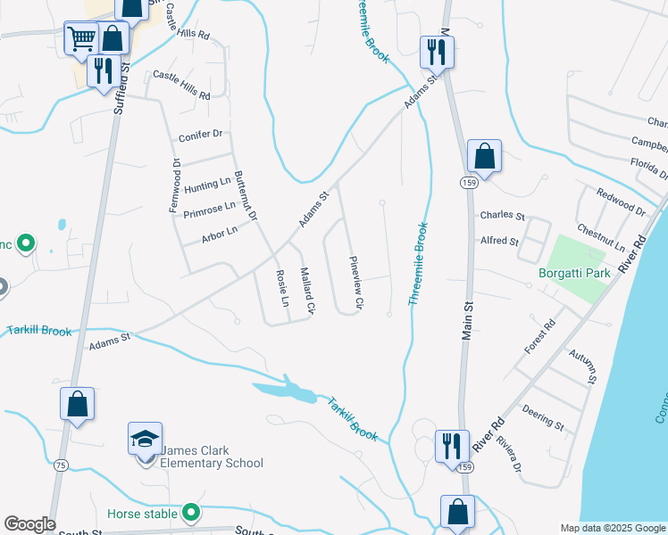 map of restaurants, bars, coffee shops, grocery stores, and more near 198 Pineview Circle in Agawam
