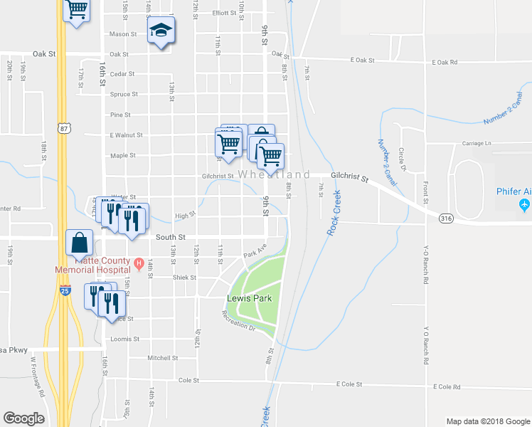 map of restaurants, bars, coffee shops, grocery stores, and more near 509 9th Street in Wheatland