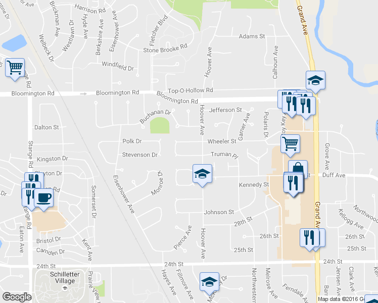 map of restaurants, bars, coffee shops, grocery stores, and more near 1603 Truman Dr in Ames