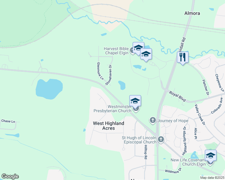 map of restaurants, bars, coffee shops, grocery stores, and more near 881 Glenmore Court in Elgin