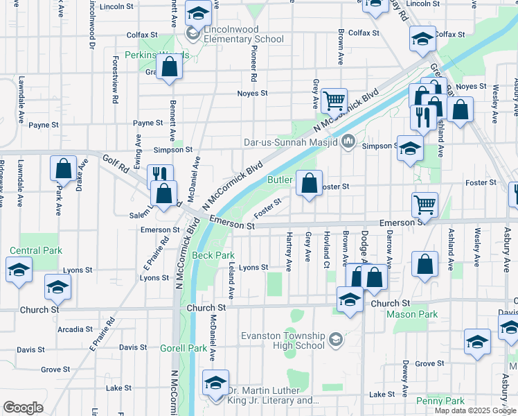 map of restaurants, bars, coffee shops, grocery stores, and more near 2306 Foster Street in Evanston
