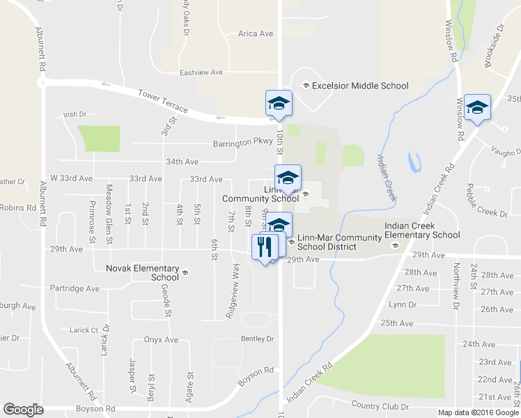 map of restaurants, bars, coffee shops, grocery stores, and more near 3080 9th Street in Marion