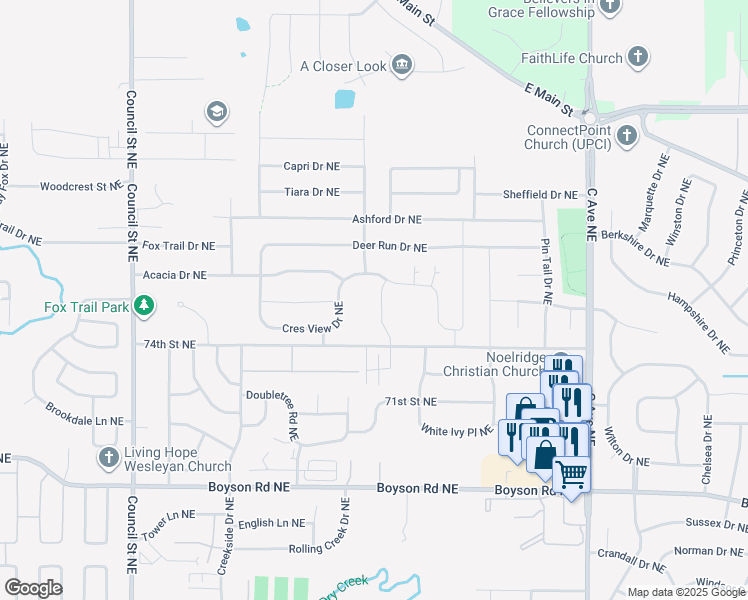 map of restaurants, bars, coffee shops, grocery stores, and more near 230 Coach Street in Robins