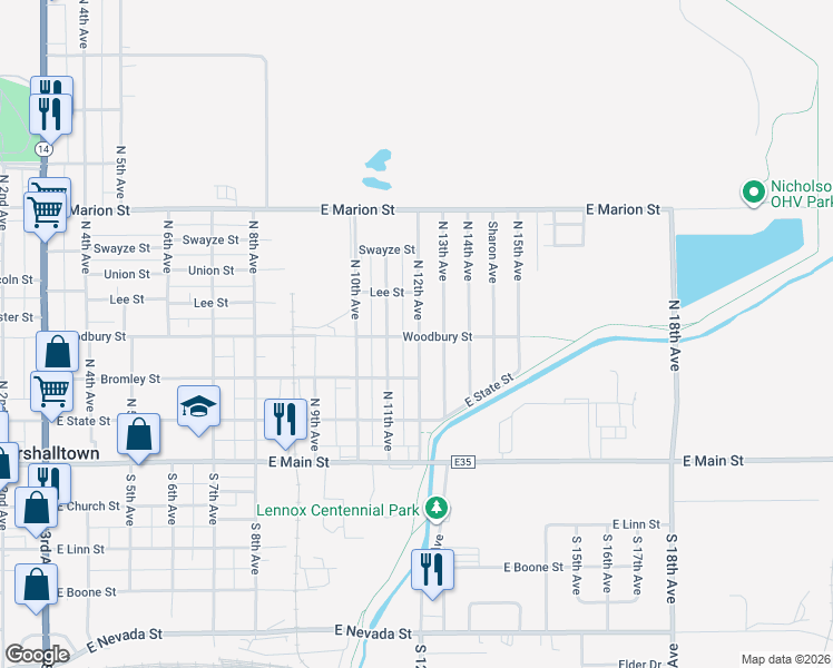 map of restaurants, bars, coffee shops, grocery stores, and more near 201 North 12th Avenue in Marshalltown