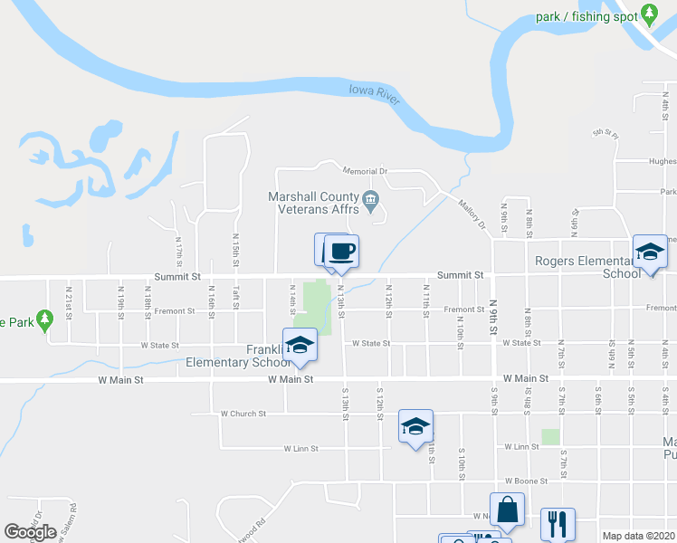 map of restaurants, bars, coffee shops, grocery stores, and more near 1300 County Highway E29 in Marshalltown