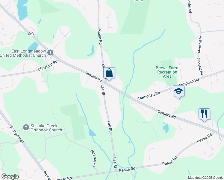 map of restaurants, bars, coffee shops, grocery stores, and more near 347 Somers Road in East Longmeadow