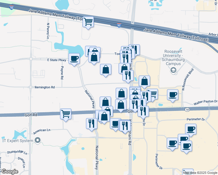 map of restaurants, bars, coffee shops, grocery stores, and more near 1325 Remington Road in Schaumburg