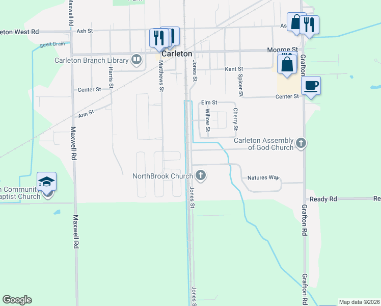 map of restaurants, bars, coffee shops, grocery stores, and more near 977 Ford Road in Carleton