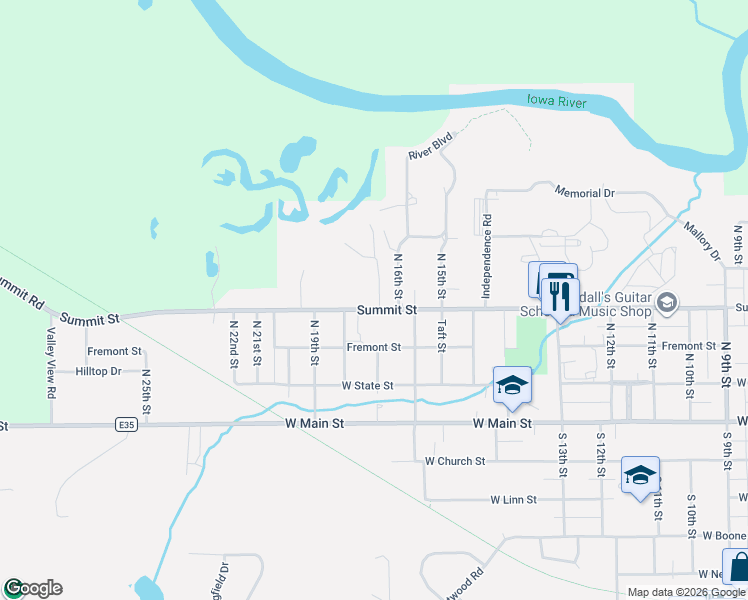 map of restaurants, bars, coffee shops, grocery stores, and more near 1800-1898 Summit Street in Marshalltown
