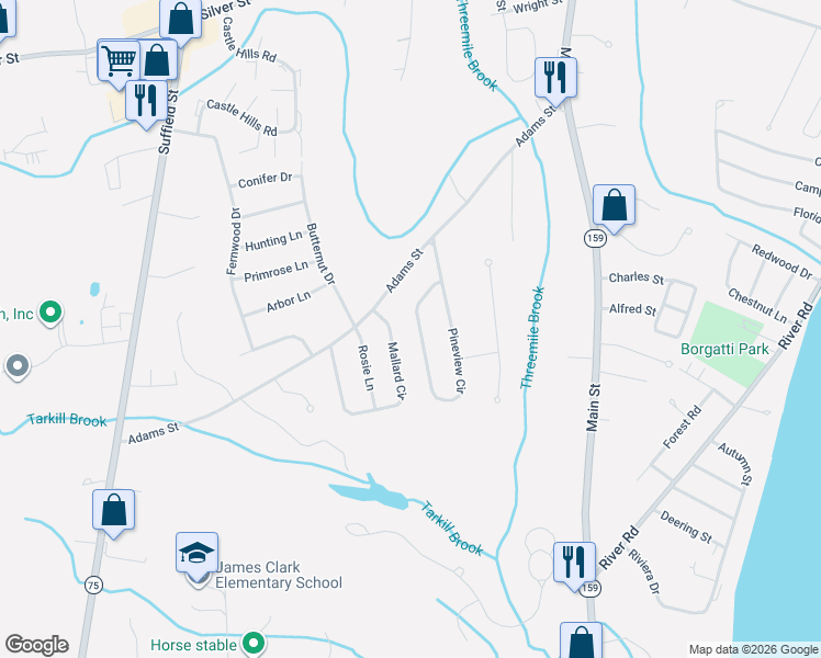 map of restaurants, bars, coffee shops, grocery stores, and more near 198 Pineview Circle in Agawam