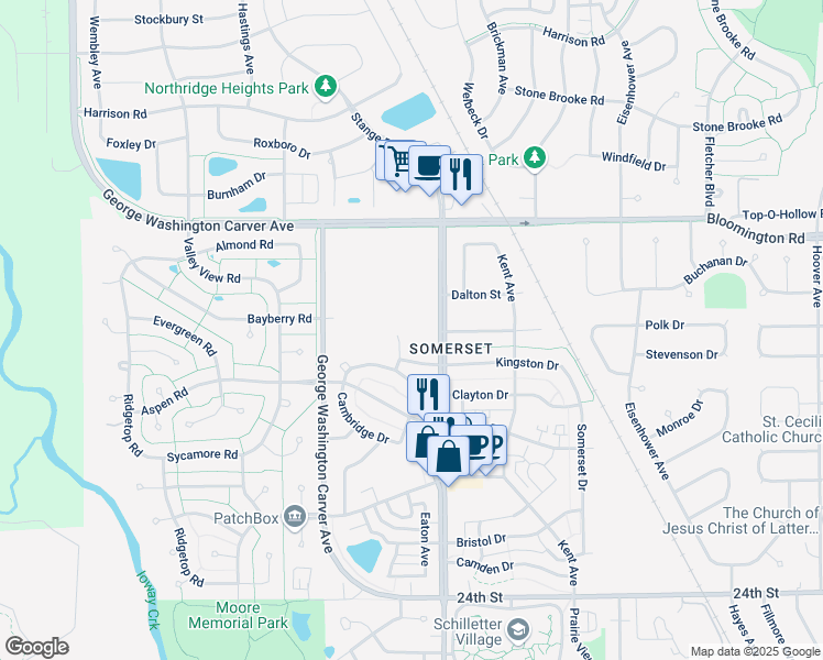 map of restaurants, bars, coffee shops, grocery stores, and more near 2727 Kingston Drive in Ames