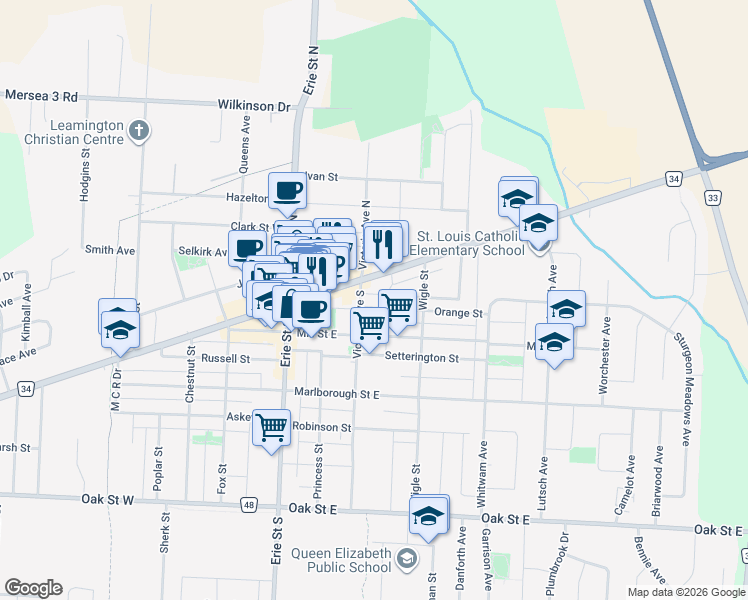 map of restaurants, bars, coffee shops, grocery stores, and more near 30 Orange Street in Essex County