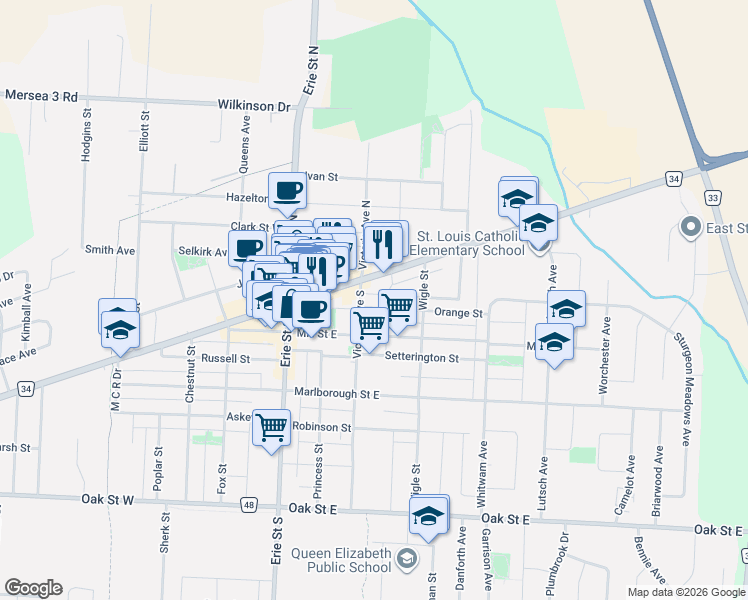 map of restaurants, bars, coffee shops, grocery stores, and more near 30 Orange Street in Essex County
