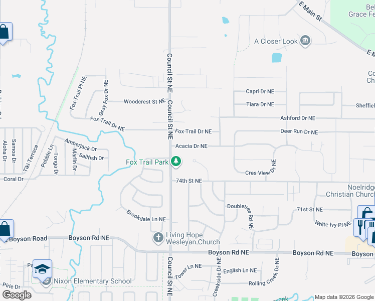 map of restaurants, bars, coffee shops, grocery stores, and more near 1300 Acacia Drive Northeast in Cedar Rapids