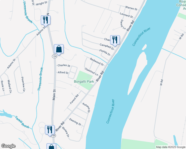 map of restaurants, bars, coffee shops, grocery stores, and more near 15 Sycamore Terrace in Agawam