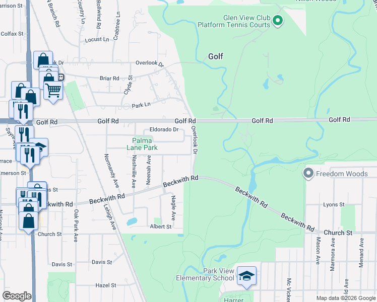 map of restaurants, bars, coffee shops, grocery stores, and more near 6400 Hoffman Terrace in Morton Grove