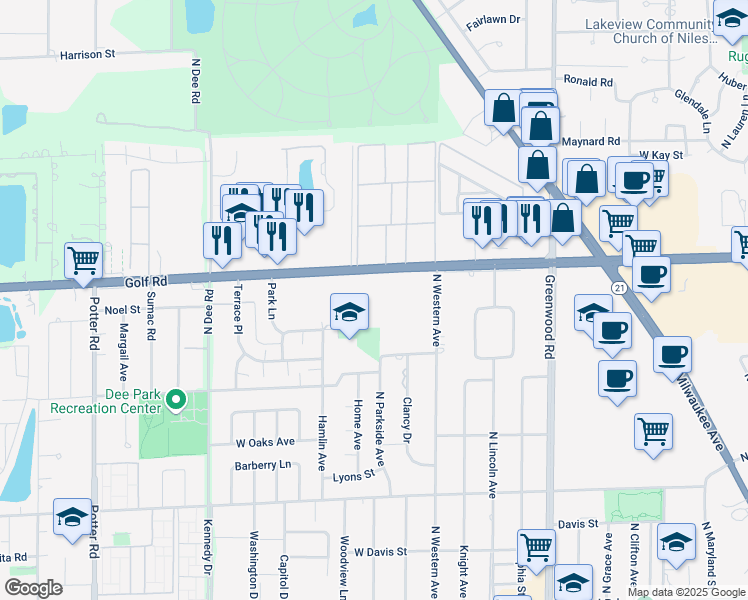 map of restaurants, bars, coffee shops, grocery stores, and more near in Cook County