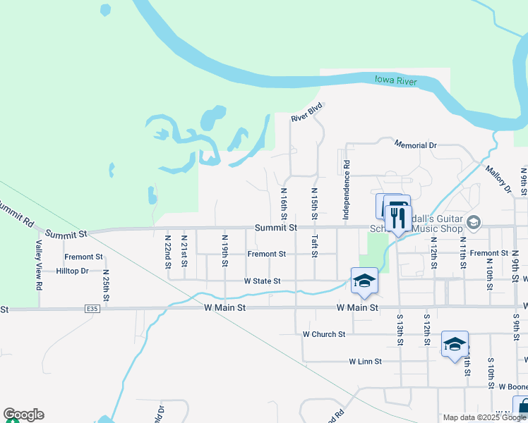 map of restaurants, bars, coffee shops, grocery stores, and more near 500-598 Hidden Hill Drive in Marshalltown