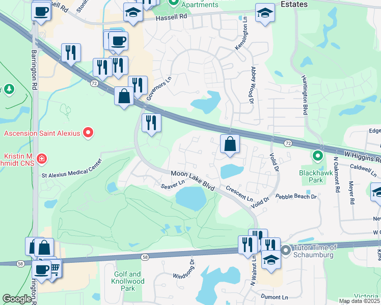 map of restaurants, bars, coffee shops, grocery stores, and more near 1633 Cornell Drive in Hoffman Estates