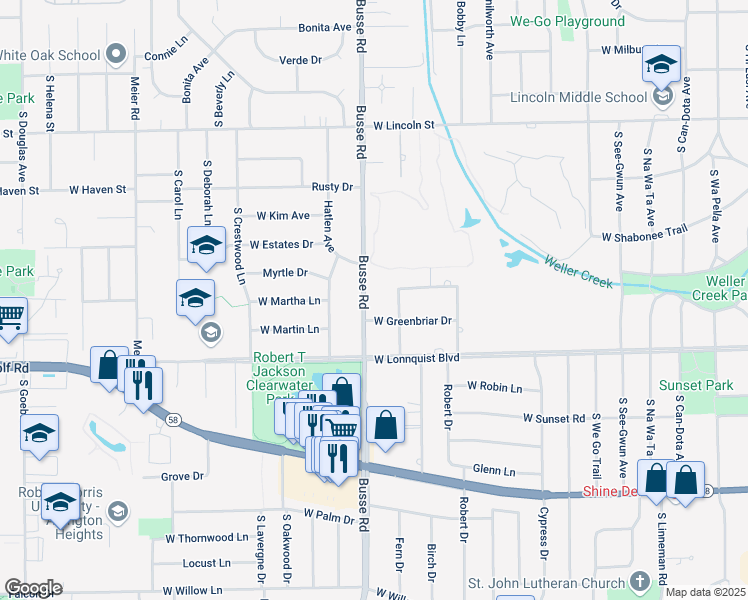 map of restaurants, bars, coffee shops, grocery stores, and more near 613 Busse Road in Mount Prospect