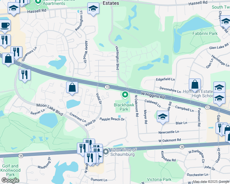 map of restaurants, bars, coffee shops, grocery stores, and more near 1720 Robin Lane in Hoffman Estates