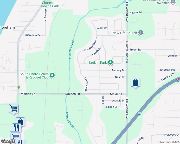 map of restaurants, bars, coffee shops, grocery stores, and more near 2003 Anthony Drive in St. Joseph