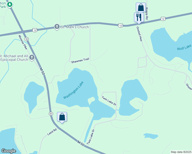 map of restaurants, bars, coffee shops, grocery stores, and more near 38 Washington Lake Road in Brooklyn