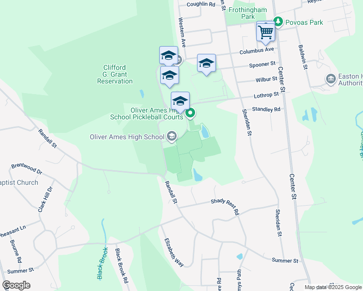 map of restaurants, bars, coffee shops, grocery stores, and more near 100 Lothrop Street in Easton