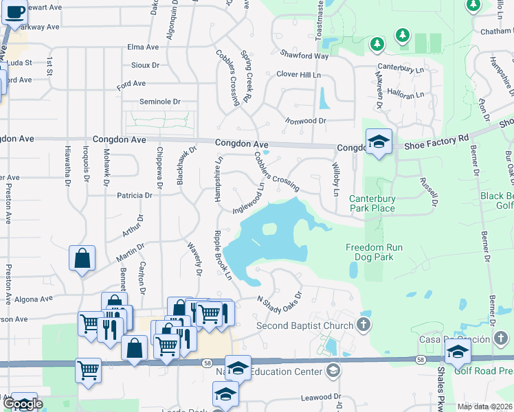 map of restaurants, bars, coffee shops, grocery stores, and more near 1070 Inglewood Lane in Elgin