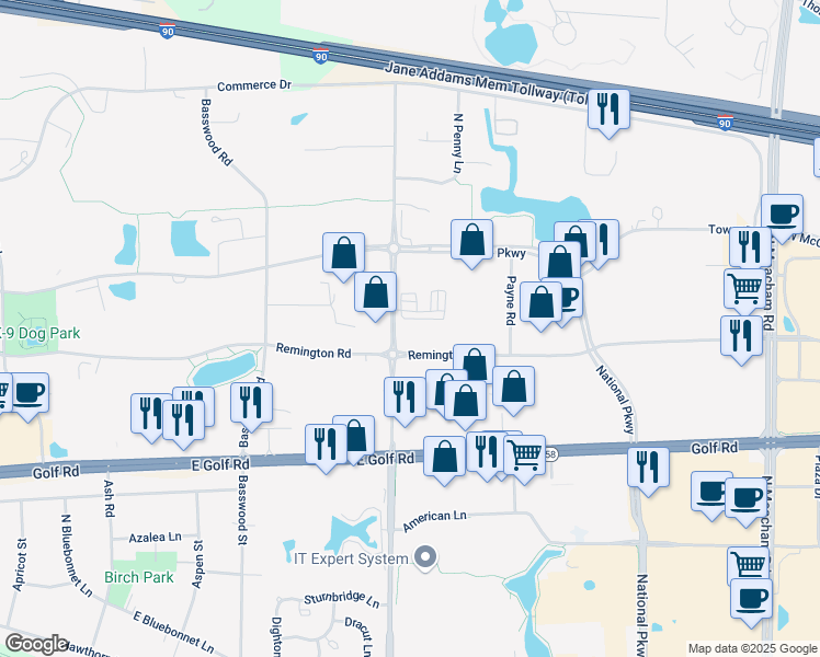 map of restaurants, bars, coffee shops, grocery stores, and more near 1401 Plum Grove Road in Schaumburg