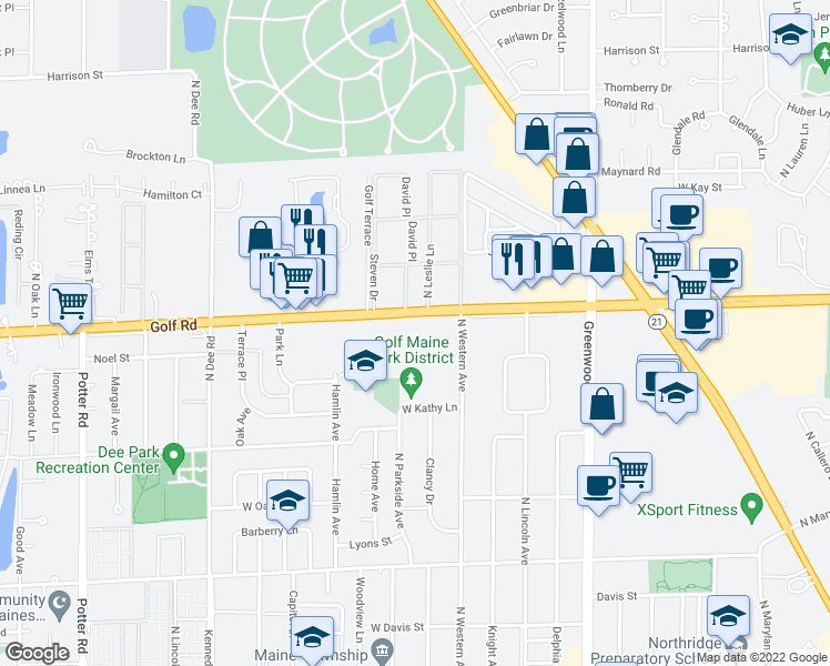 map of restaurants, bars, coffee shops, grocery stores, and more near in Cook County