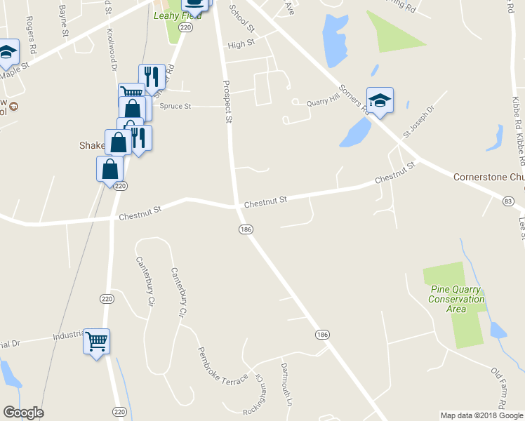 map of restaurants, bars, coffee shops, grocery stores, and more near 140 Chestnut Street in East Longmeadow
